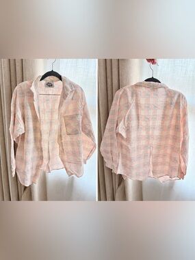 Vintage 90s Helium Made in USA Pastel Pink Geometric Oversized Button Down Shirt
